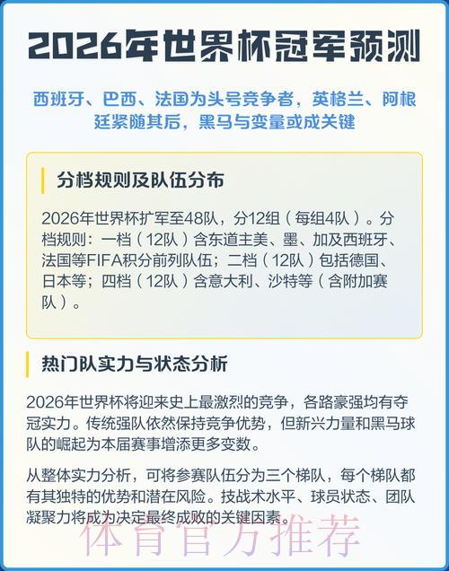 2026年世界杯夺冠热门球队大预测 2026年世界杯夺冠热门球队大预测